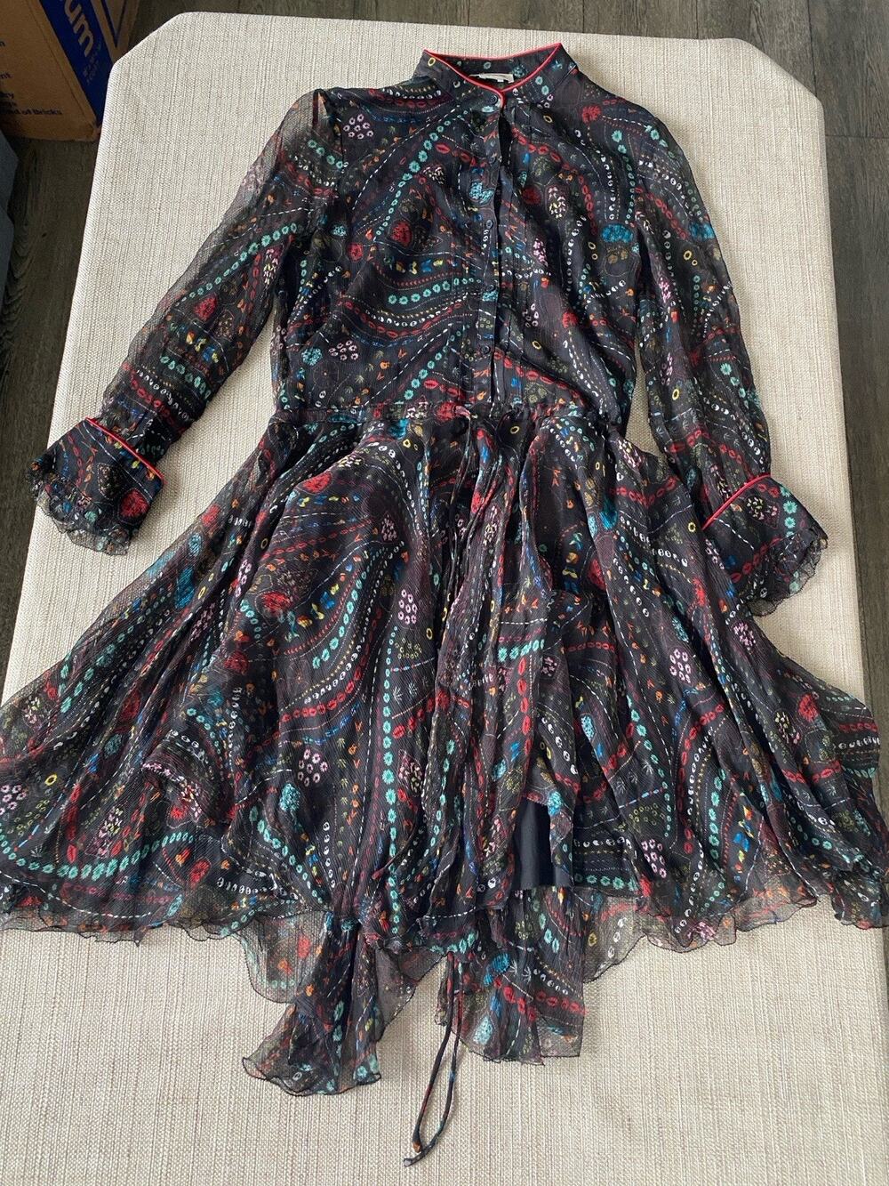 Zadig and Voltaire Deluxe Mid Length Silk Ranil Psyche Dress Size S